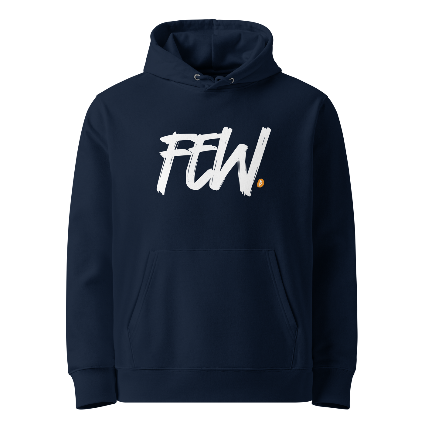 French Navy organic cotton Bitcoin hoodie with the Few design, front view