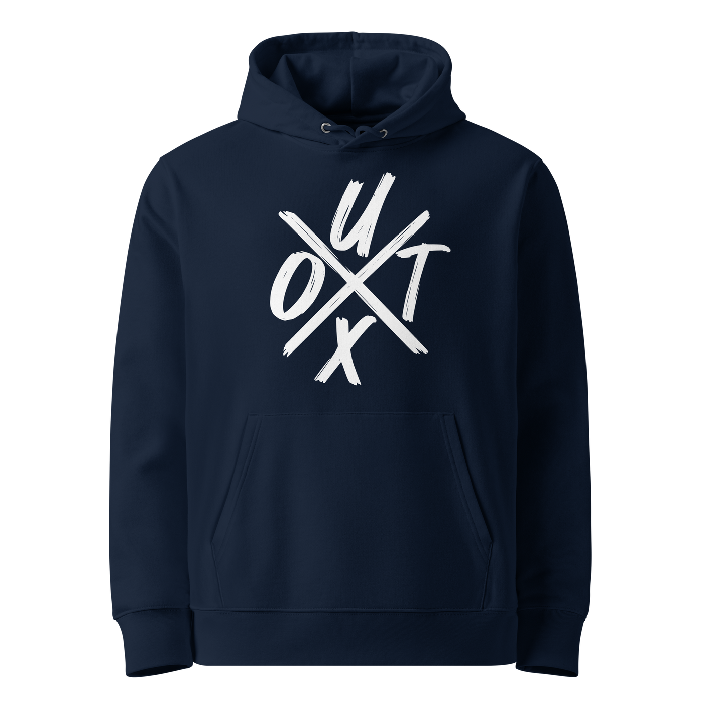French Navy organic cotton Bitcoin hoodie with the UTXO design, front view