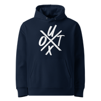 French Navy organic cotton Bitcoin hoodie with the UTXO design, front view