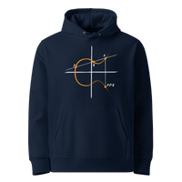 French Navy organic cotton Bitcoin hoodie with the Elliptic Curve Cryptography design, front view