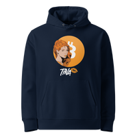 French Navy organic cotton Bitcoin hoodie with the TINA design, front view