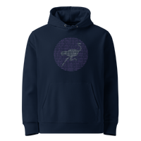 French Navy organic cotton Nostr hoodie with the Nostr Binary design, front view