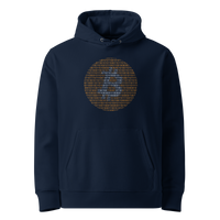 French Navy organic cotton Bitcoin hoodie with the Bitcoin Binary design, front view