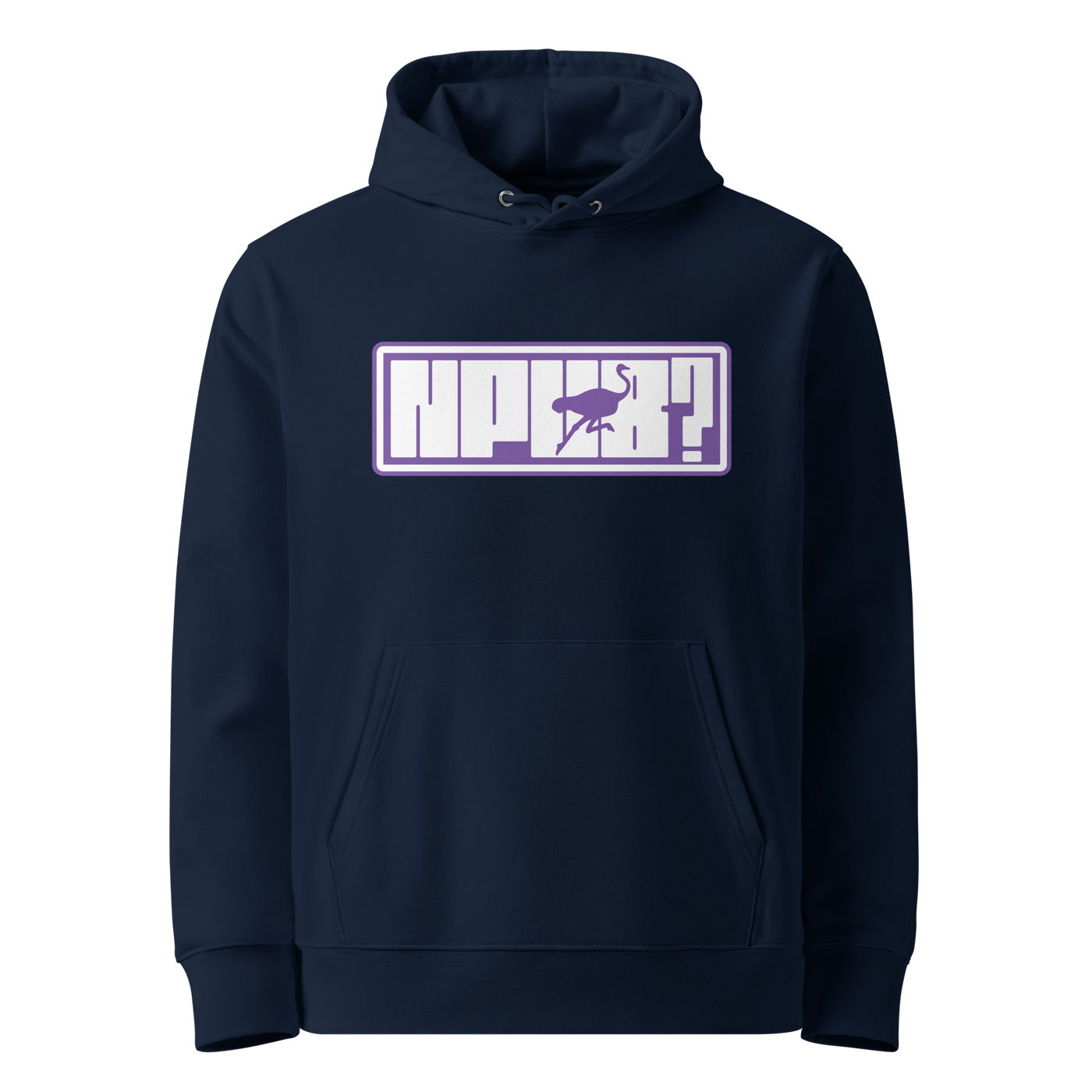 French Navy organic cotton Nostr hoodie with the nPub design, front view