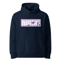 French Navy organic cotton Nostr hoodie with the nPub design, front view