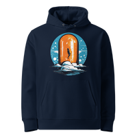 French Navy organic cotton Bitcoin hoodie with the Orange Pill design, front view