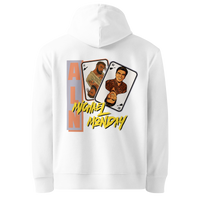 White organic cotton Anarcho Late Night hoodie with the Michael Monday design, back view