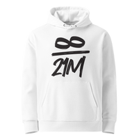 White organic cotton Bitcoin hoodie with the Infinity design, front view