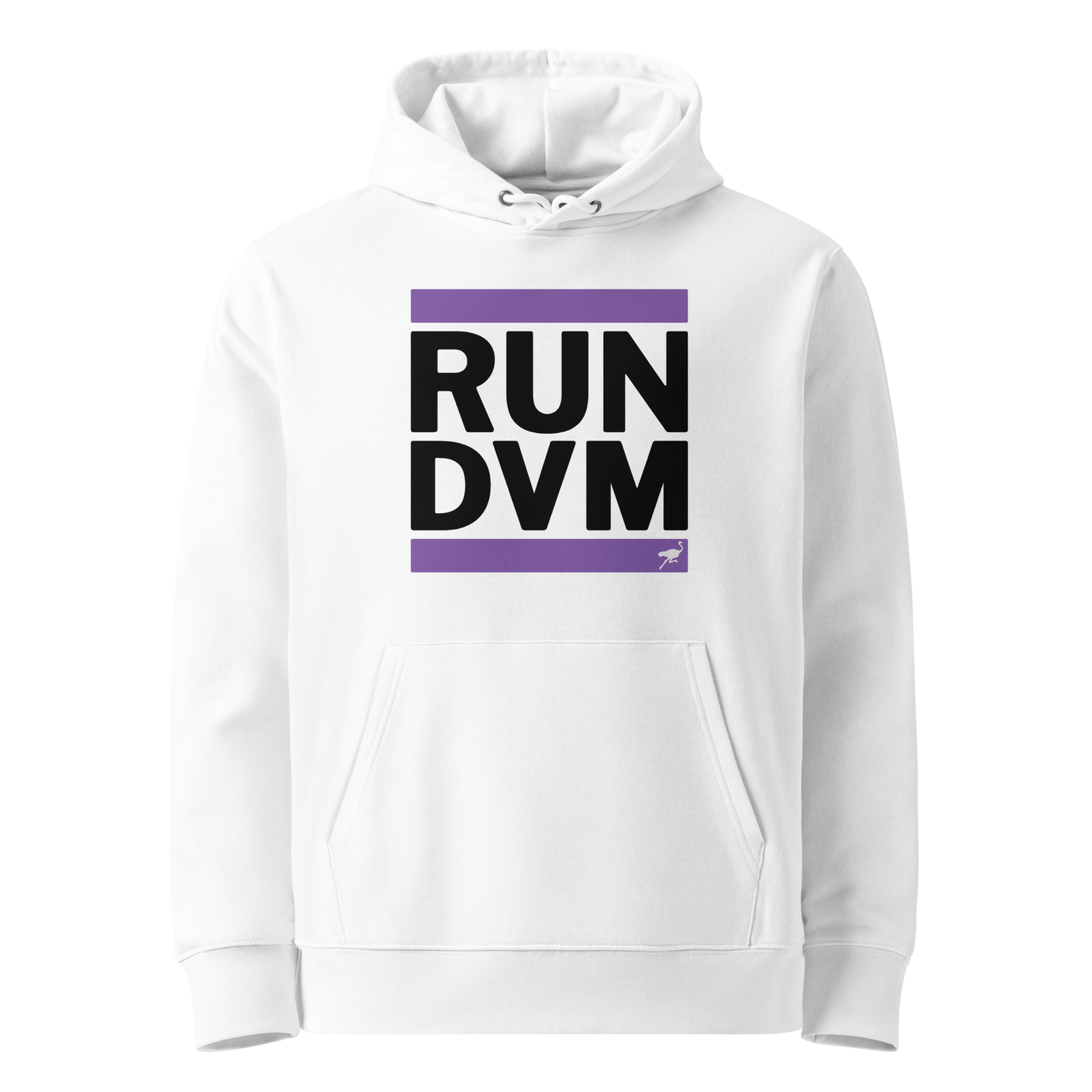 White organic cotton Nostr hoodie with the Run DVM design, front view