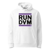 White organic cotton Nostr hoodie with the Run DVM design, front view