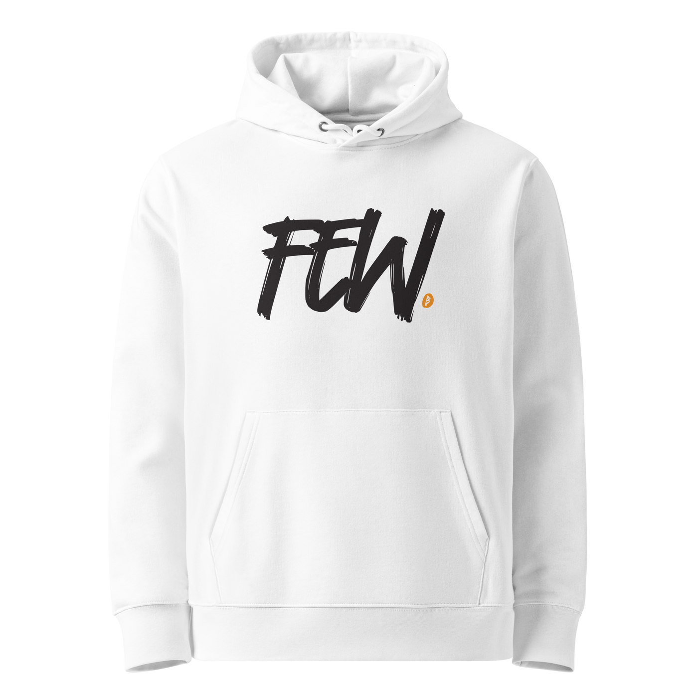 White organic cotton Bitcoin hoodie with the Few design, front view