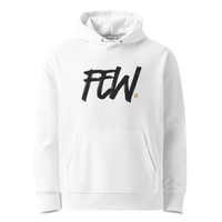 White organic cotton Bitcoin hoodie with the Few design, front view
