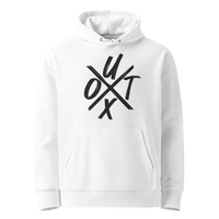 White organic cotton Bitcoin hoodie with the UTXO design, front view