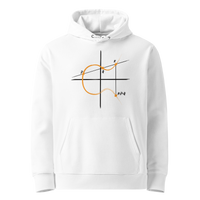 White organic cotton Bitcoin hoodie with the Elliptic Curve Cryptography design, front view