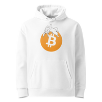 White organic cotton Bitcoin hoodie with the F*** Fiat Money design, front view