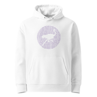 White organic cotton Nostr hoodie with the Nostr Binary design, front view