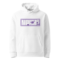 White organic cotton Nostr hoodie with the nPub design, front view