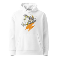 White organic cotton Bitcoin hoodie with the Zeus design, front view