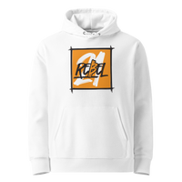 White organic cotton Bitcoin hoodie with the 21 Rebel design, front view