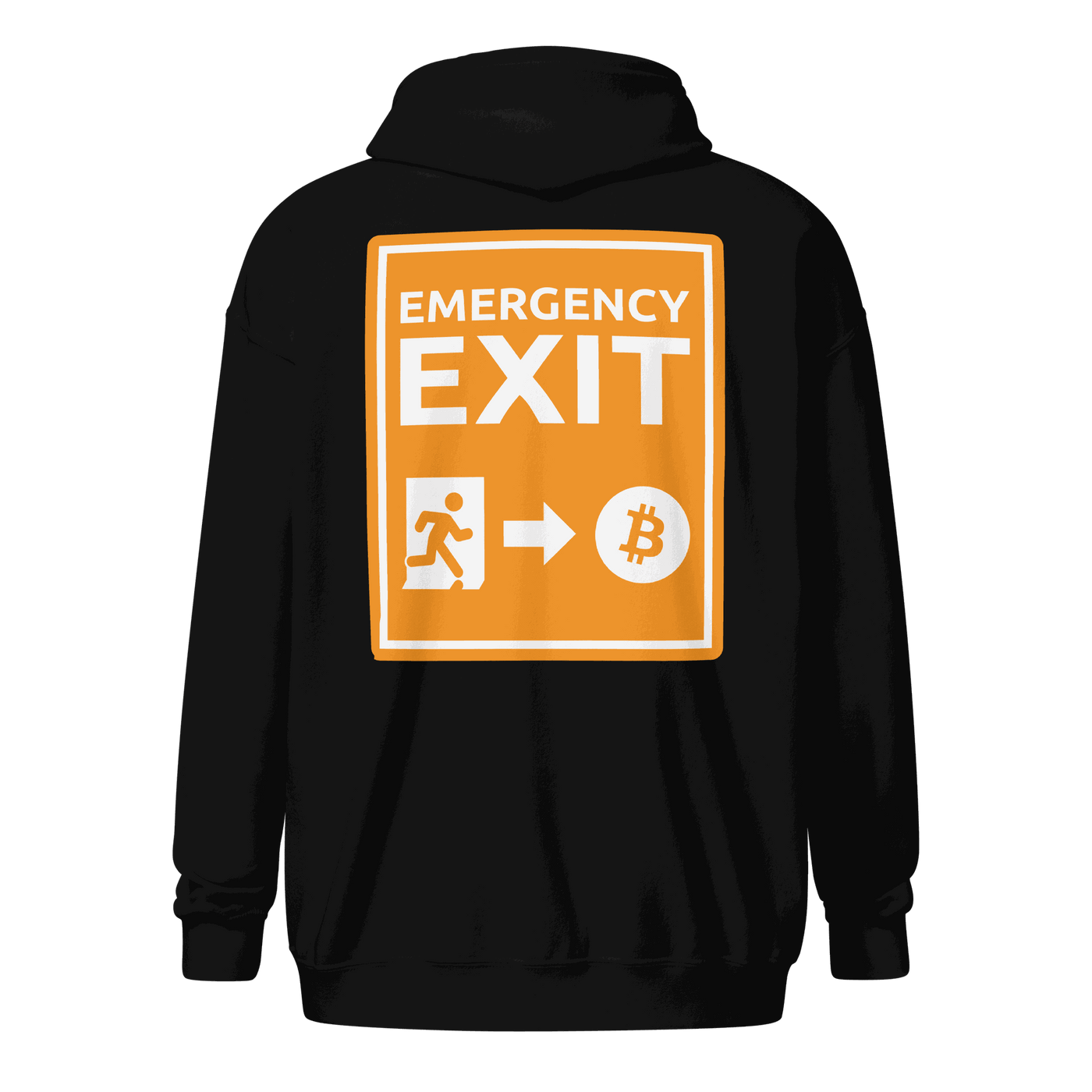 Emergency Exit Bitcoin zip hoodie promoting fair financial future
