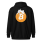 Back view of a black bitcoin zip hoodie.