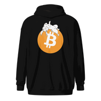 Black Bitcoin Zip Hoodie with bold F*** Fiat Money statement and zip-up style for crypto advocates