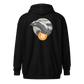 Back view of a black bitcoin zip hoodie.