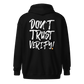 Back view of a black bitcoin zip hoodie.