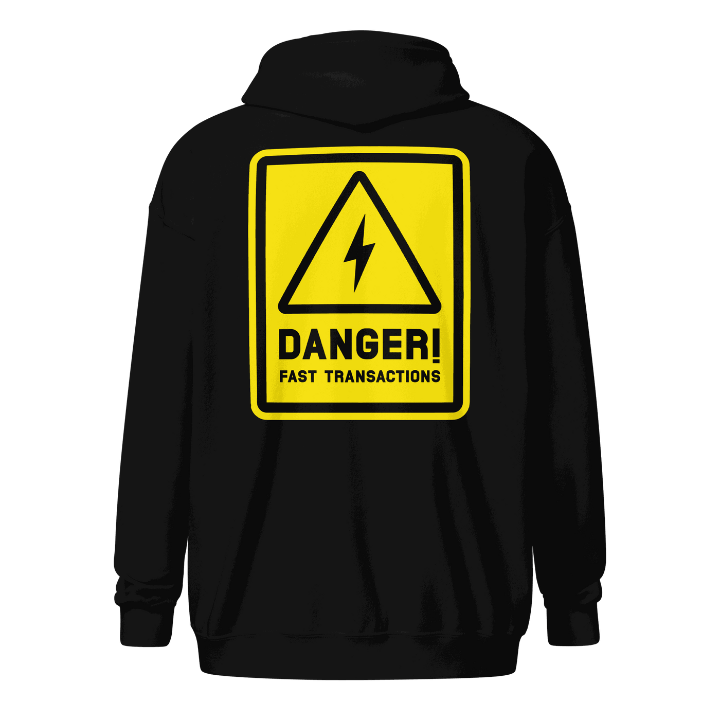 Unisex Lightning Zip Hoodie with bold Danger Fast Transactions print for Bitcoin and Lightning Network fans