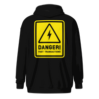 Unisex Lightning Zip Hoodie with bold Danger Fast Transactions print for Bitcoin and Lightning Network fans
