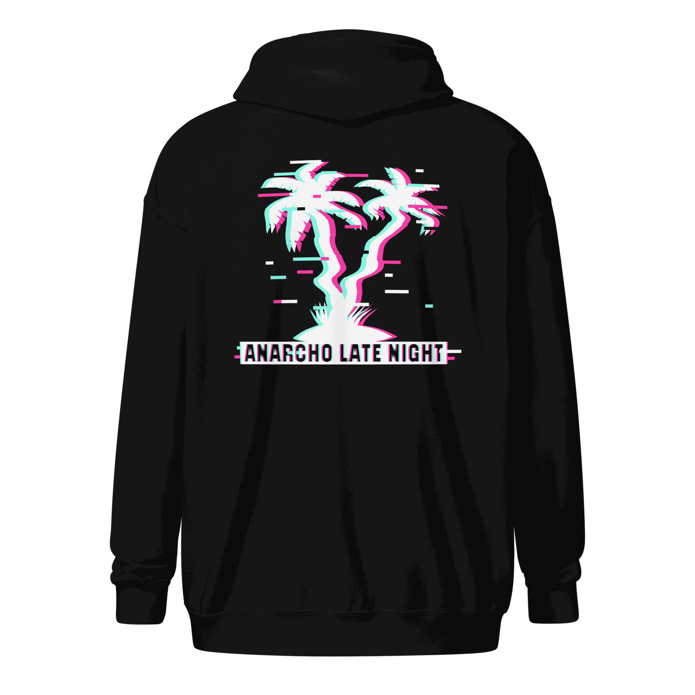 Anarcho Late Night hoodie with matrix glitch design and metal zipper