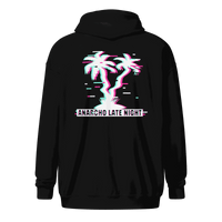 Anarcho Late Night hoodie with matrix glitch design and metal zipper