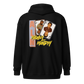 Back view of a black aln zip hoodie.