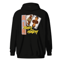 Anarcho Late Night hoodie zip-up with soft fleece, metal zipper, front pockets, and hood with drawstrings