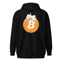 Black Bitcoin Zip Hoodie with bold F*** Fiat Money statement and zip-up style for crypto advocates