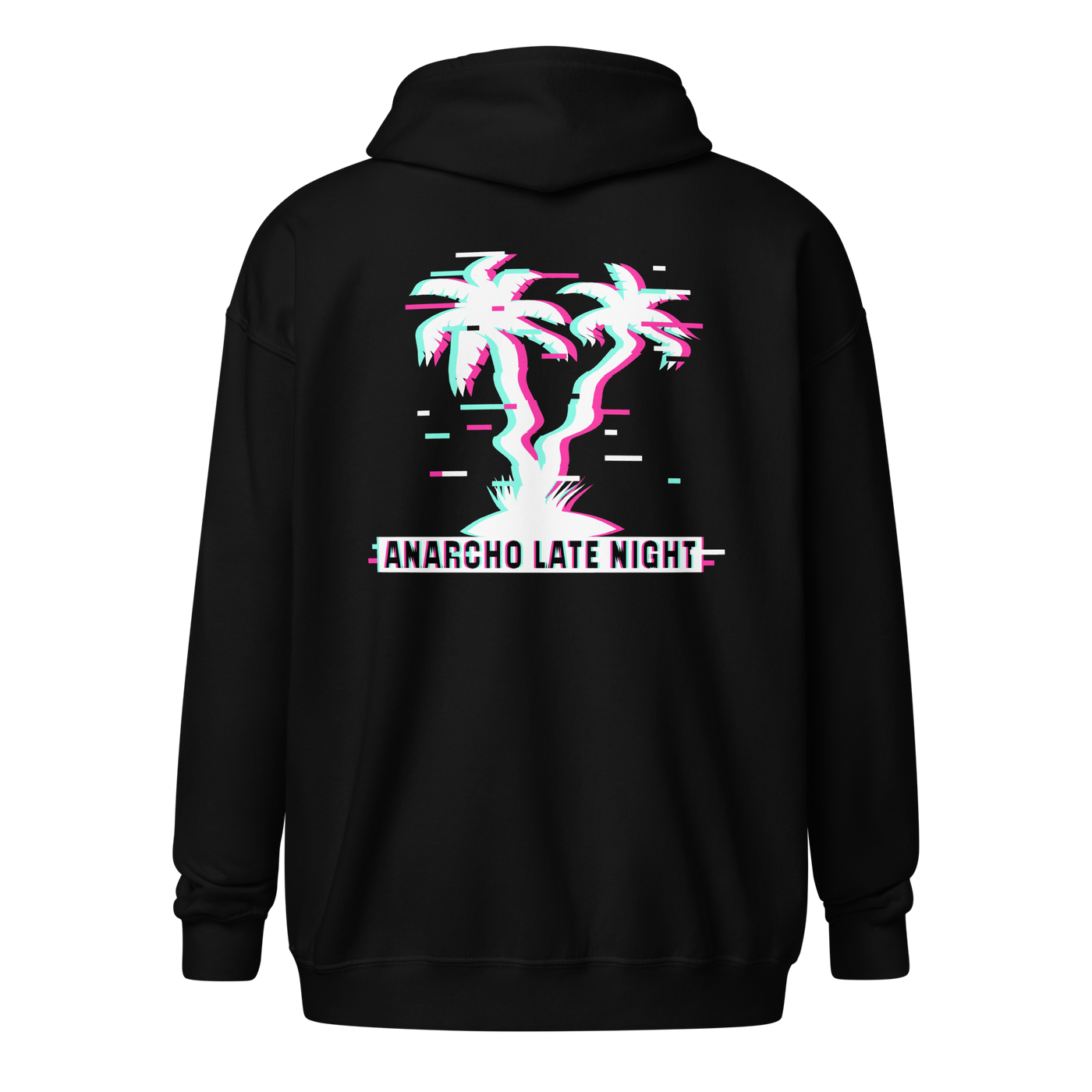 Betrüger anarcho late night heavy blend zip hoodie in Black, back view.