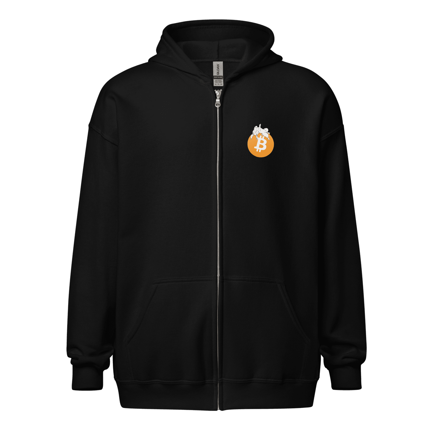 Heavy Blend Bitcoin Zip Hoodie with soft fleece and metal zipper showcasing "F*** Fiat Money" design
