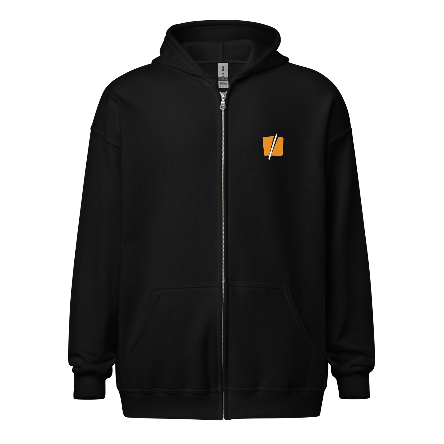 Front view of a black bitcoin zip hoodie.