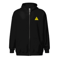 Man wearing Danger Fast Transactions Lightning Zip Hoodie with Bitcoin-inspired design and zip-up style