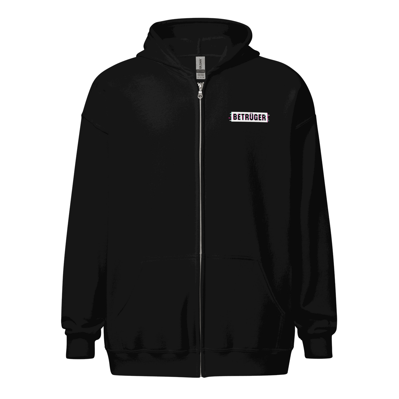 Anarcho Late Night hoodie with matrix glitch design and metal zipper