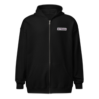 Betrüger anarcho late night heavy blend zip hoodie, front view: a small chest-left badge reading BETRUEGER in white on a black bar.