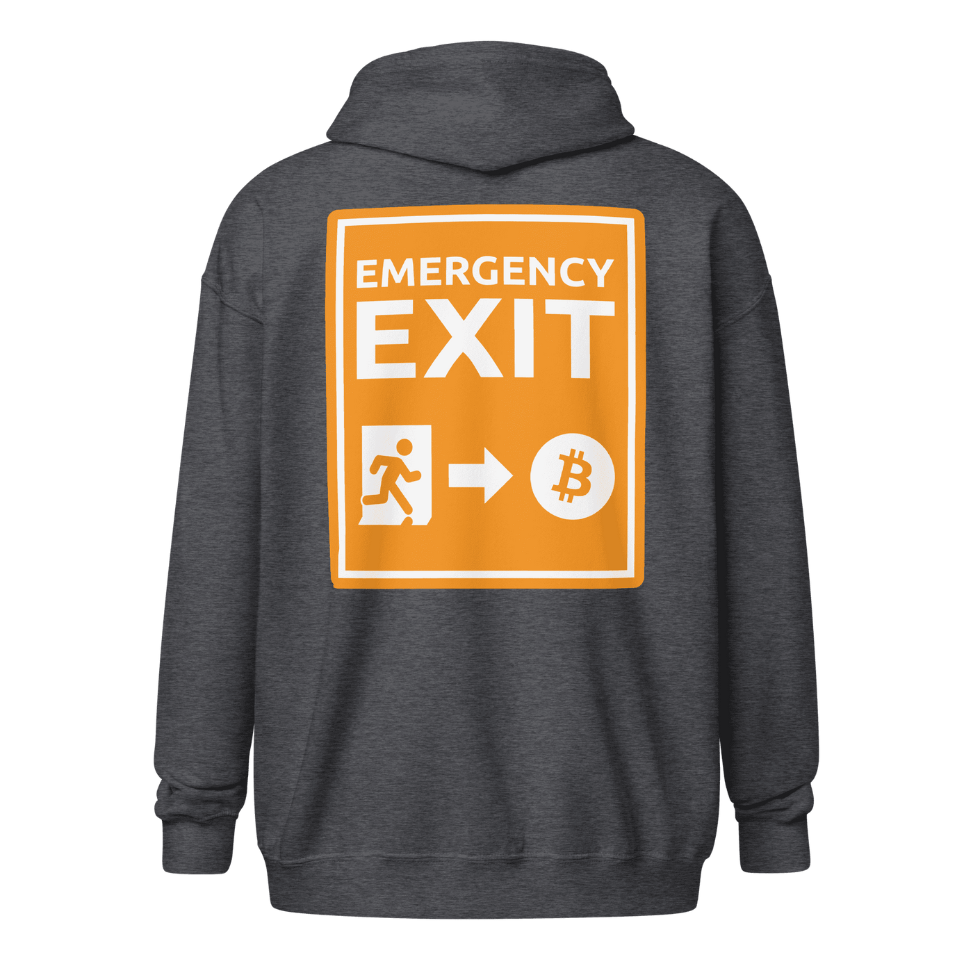 Emergency Exit Bitcoin zip hoodie promoting fairer future and escape from unfair system