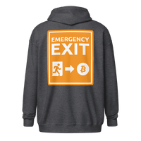 Emergency Exit Bitcoin zip hoodie promoting fairer future and escape from unfair system