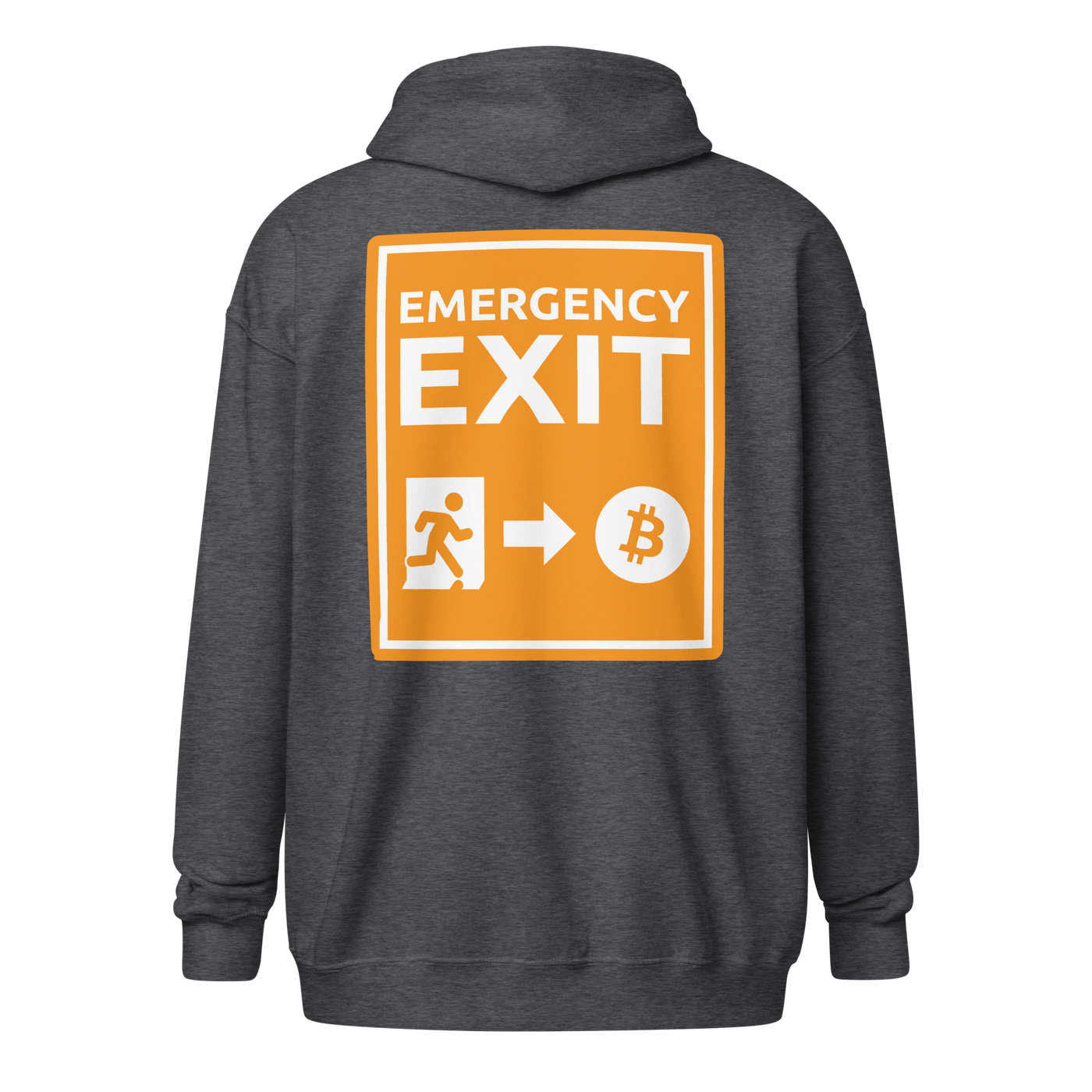 Emergency Exit Bitcoin zip hoodie promoting fairer future and escape from unfair system