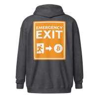 Emergency Exit Bitcoin zip hoodie promoting fairer future and escape from unfair system