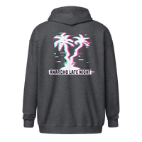 Betrüger anarcho late night heavy blend zip hoodie in Dark Heather, back view.