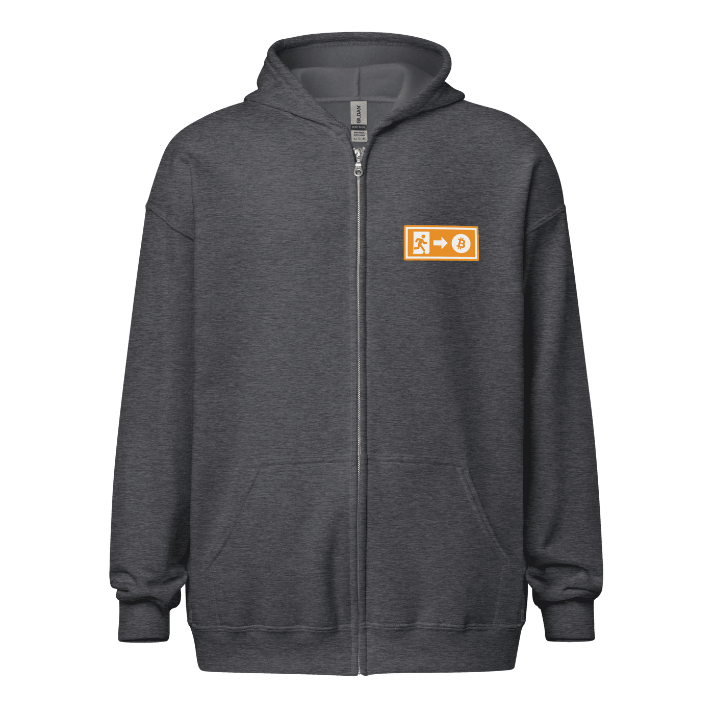 Emergency Exit Bitcoin zip hoodie promoting fairer future and financial freedom