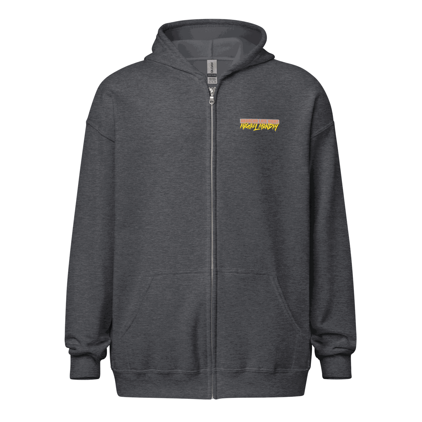 Anarcho Late Night zip hoodie with metal zipper and front pockets in Michael Monday design
