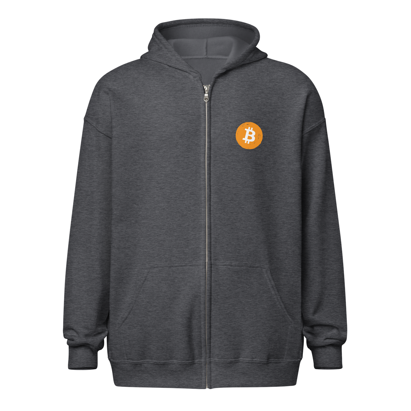 Black Bitcoin Zip Hoodie with "Don't Trust, Verify" graphic and front zipper