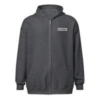 Betrüger anarcho late night heavy blend zip hoodie in Dark Heather, front view.